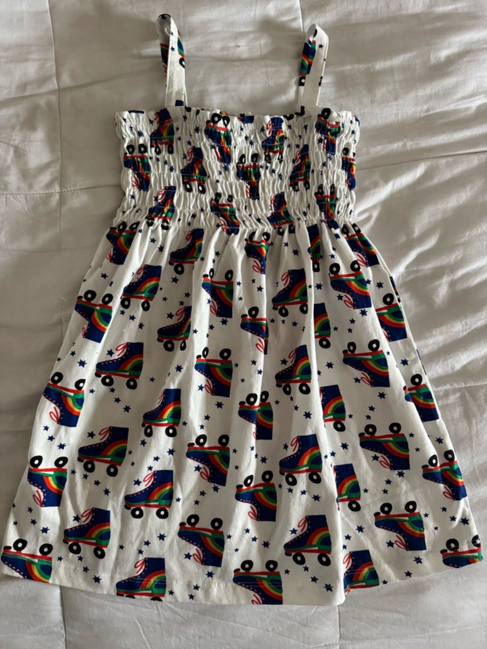 Hanna Andersson White Sundress with Rainbow Roller Skate Print